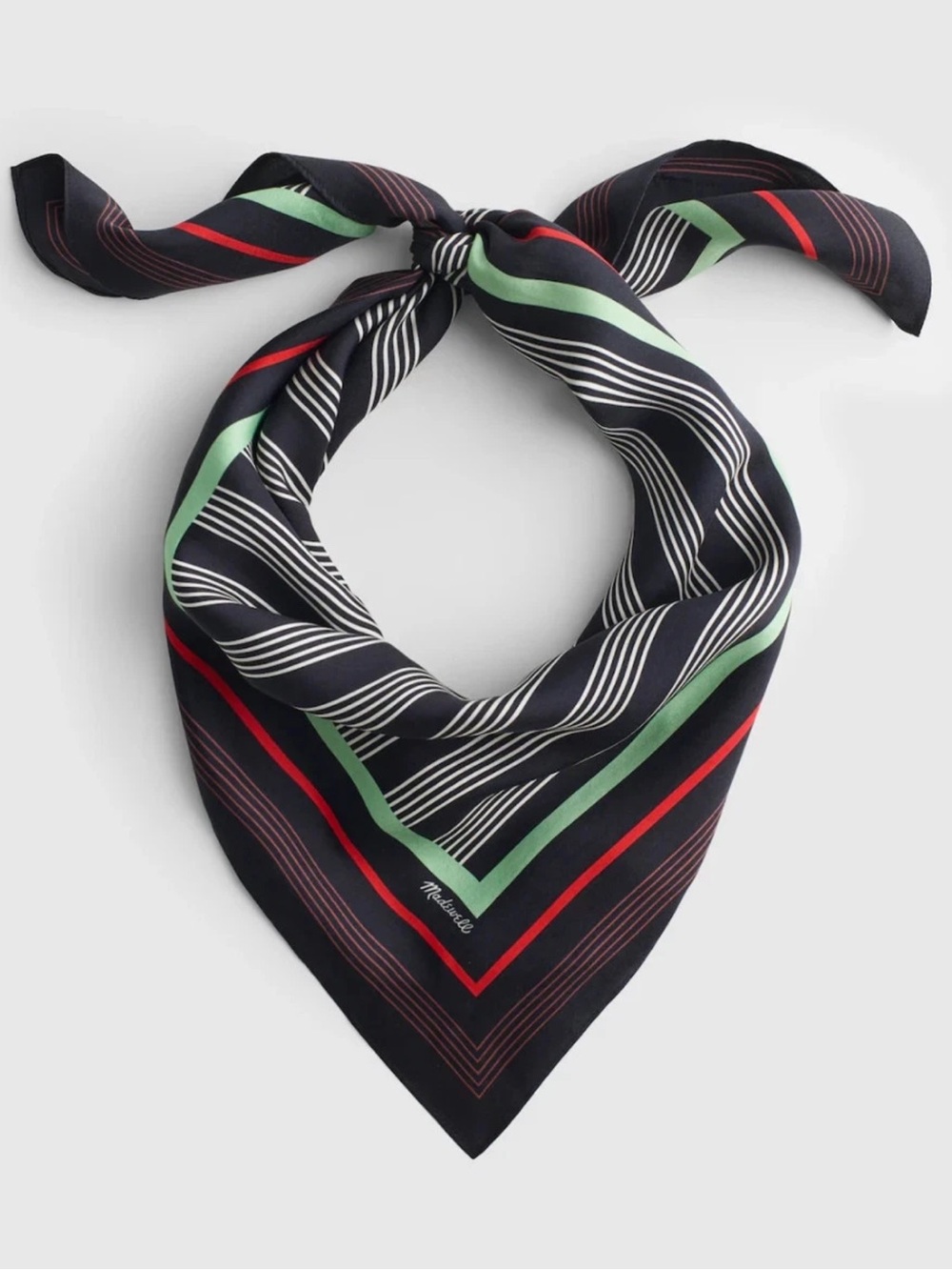NEW! Madewell 100% SILK SCARF in Jet Black Stripe